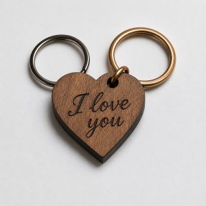Heart-shaped personalised engraved wooden keyring