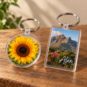 Personalised UV-DTF Acrylic Keyring — illustrative example