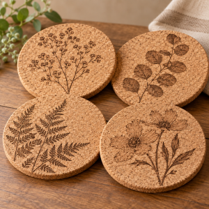 Laser-Engraved Cork Coasters — illustrative example