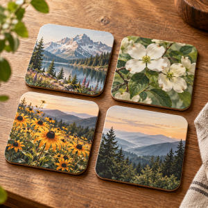 Full-Colour UV-DTF Coasters — illustrative example