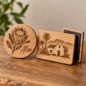 Personalised Laser-Engraved Wooden Magnet — illustrative example